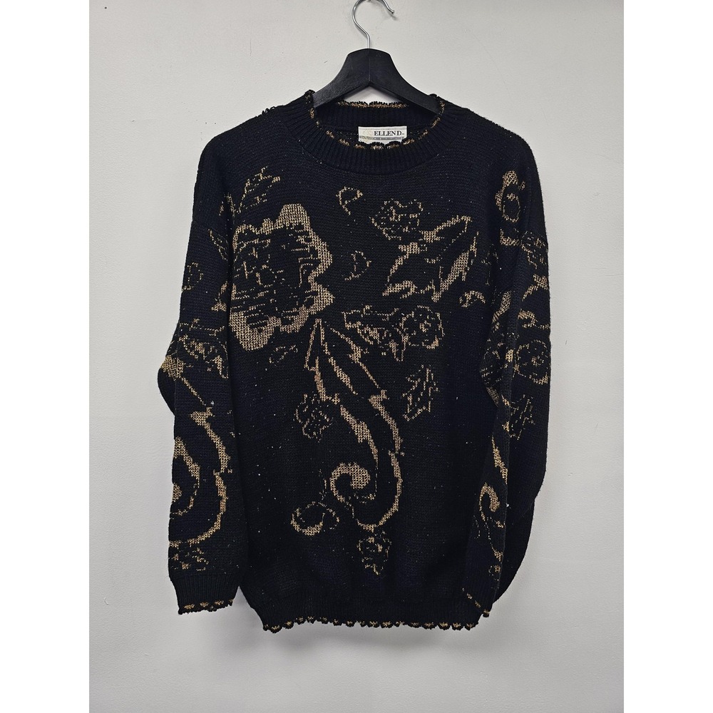 Vintage Ellend Sweater Womens Large‎ Floral Knit Pullover Lurex Made USA 90s